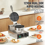 Commercial Waffle Maker, 1230W Round Waffle Baker Machine, Non-Stick Stainless Steel Belgian Waffle Iron with Temperature and Time Control, Handle, for Restaurant Bakery Snack Bar Family