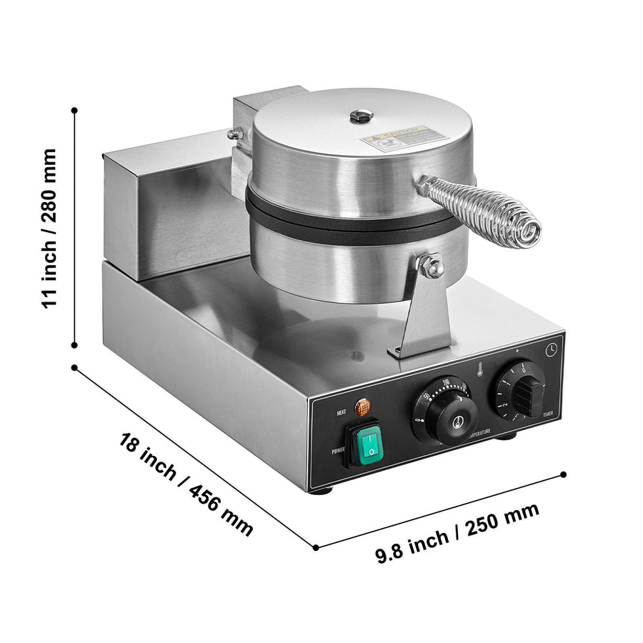 Commercial Waffle Maker, 1230W Round Waffle Baker Machine, Non-Stick Stainless Steel Belgian Waffle Iron with Temperature and Time Control, Handle, for Restaurant Bakery Snack Bar Family