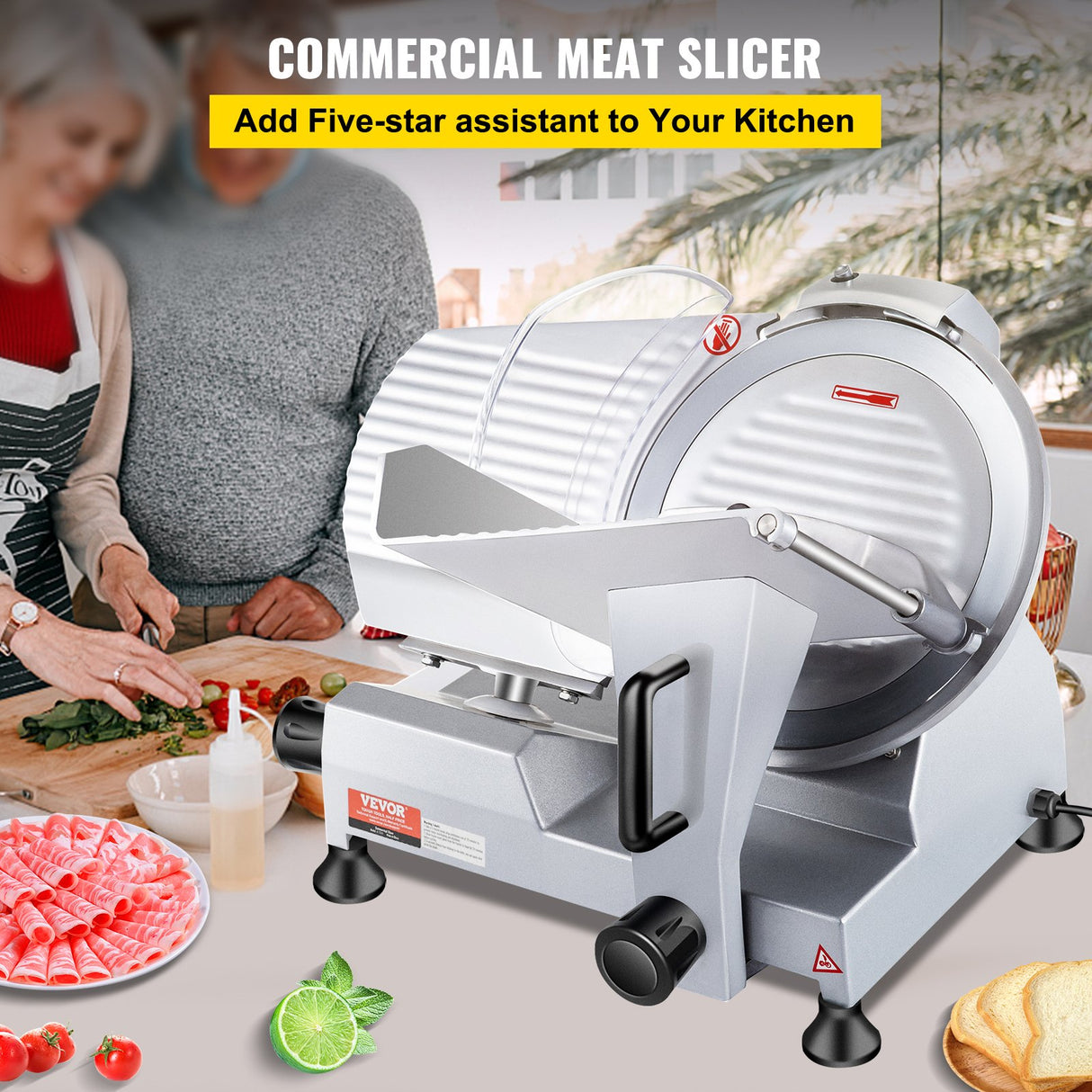 VEVOR Commercial Meat Slicer, 240W Electric Deli Food Slicer, 10 inch Carbon Steel Blade Electric Food Slicer, 350-400RPM Meat Slicer, 0 - 0.47 inch