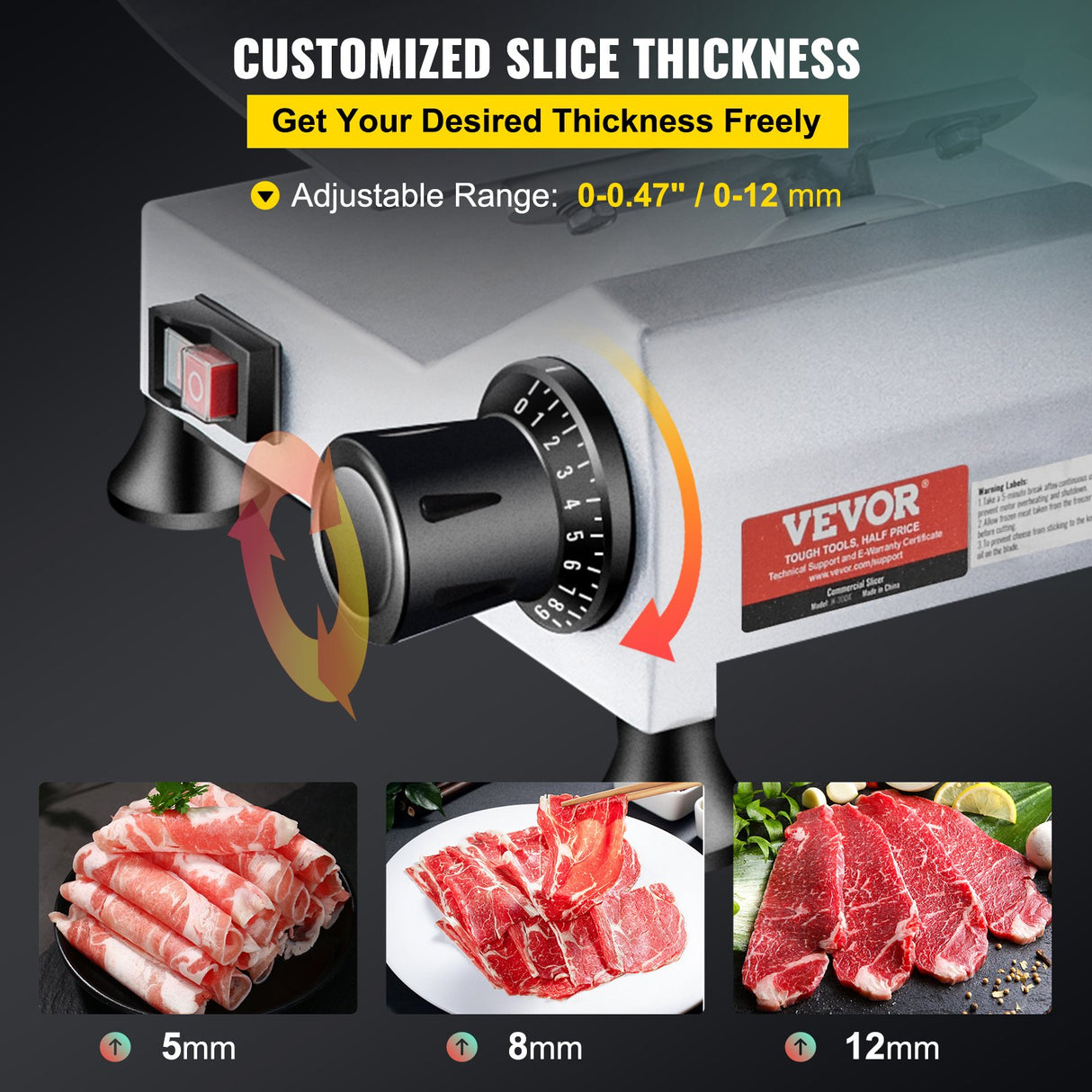 VEVOR Commercial Meat Slicer, 240W Electric Deli Food Slicer, 10 inch Carbon Steel Blade Electric Food Slicer, 350-400RPM Meat Slicer, 0 - 0.47 inch