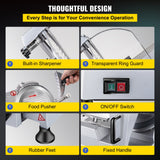 VEVOR Commercial Meat Slicer, 240W Electric Deli Food Slicer, 10 inch Carbon Steel Blade Electric Food Slicer, 350-400RPM Meat Slicer, 0 - 0.47 inch