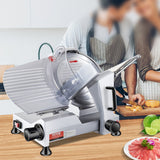 VEVOR Commercial Meat Slicer, 240W Electric Deli Food Slicer, 10 inch Carbon Steel Blade Electric Food Slicer, 350-400RPM Meat Slicer, 0 - 0.47 inch Adjustable Thickness for Commercial and Home Use - Low Angle