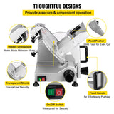 VEVOR Commercial Meat Slicer, 200W Electric Deli Food Slicer, 350-400RPM Meat Slicer with 8" Carbon Steel Blade, 0 - 0.47 inch Adjustable Thickness
