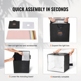 VEVOR Photo Studio Light Box 3000-5600K 6 Double-Sided Color Backdrops, 41 x 40 x 39 cm - Rear View