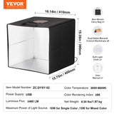 VEVOR Photo Studio Light Box 3000-5600K 6 Double-Sided Color Backdrops, 41 x 40 x 39 cm - Close-Up Angle