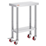 VEVOR Stainless Steel Work Table with Wheels 24 x 12 x 32 Inch Prep Table with 4 Casters Heavy Duty Work Table for Commercial Kitchen Restaurant Business