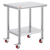 VEVOR Stainless Steel Work Table with Wheels 24 x 30 Prep Table with casters Heavy Duty Work Table f