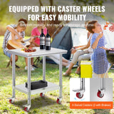 VEVOR Stainless Steel Work Table with Wheels 24 x 30 Prep Table with casters Heavy Duty Work Table f