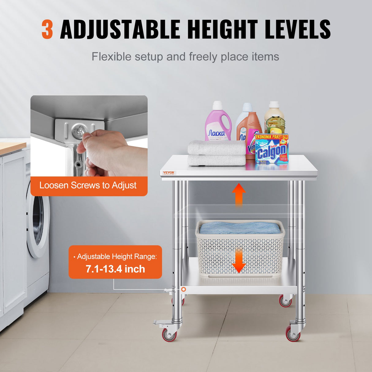 VEVOR Stainless Steel Work Table with Wheels 24 x 30 Prep Table with casters Heavy Duty Work Table f