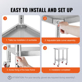 VEVOR Stainless Steel Work Table with Wheels 24 x 30 Prep Table with casters Heavy Duty Work Table f