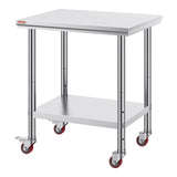 VEVOR Stainless Steel Work Table with Wheels 24 x 30 Prep Table with casters Heavy Duty Work Table f