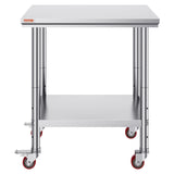 VEVOR Stainless Steel Work Table with Wheels 24 x 30 Prep Table with casters Heavy Duty Work Table f