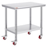 VEVOR Stainless Steel Work Table 36x24 Inch with 4 Wheels Commercial Food Prep Worktable with Caster