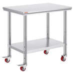 VEVOR Stainless Steel Work Table 36x24 Inch with 4 Wheels Commercial Food Prep Worktable with Caster