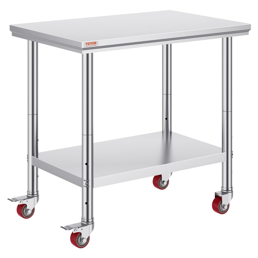 VEVOR Stainless Steel Work Table 36x24 Inch with 4 Wheels Commercial Food Prep Worktable with Caster