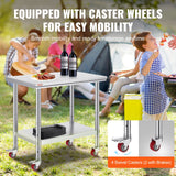VEVOR Stainless Steel Work Table 36x24 Inch with 4 Wheels Commercial Food Prep Worktable with Casters Heavy Duty Work Table for Commercial Kitchen Restaurant - Top-Down View
