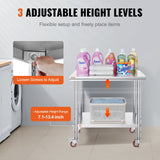 VEVOR Stainless Steel Work Table 36x24 Inch with 4 Wheels Commercial Food Prep Worktable with Casters Heavy Duty Work Table for Commercial Kitchen Restaurant - 45-Degree Angle