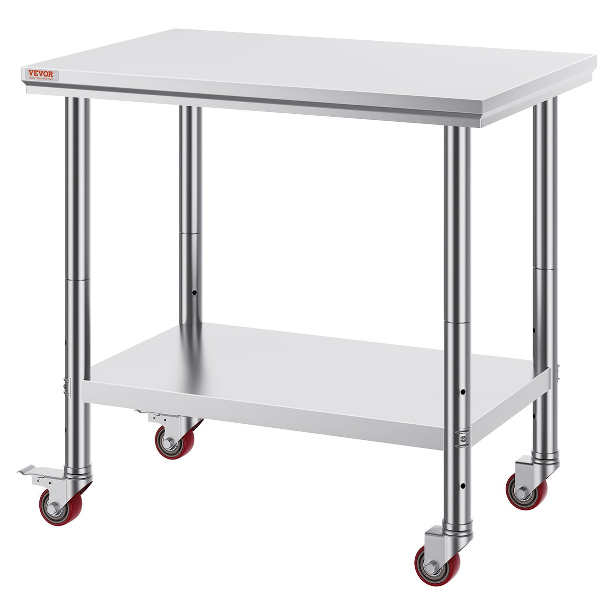 VEVOR Stainless Steel Work Table 36x24 Inch with 4 Wheels Commercial Food Prep Worktable with Caster