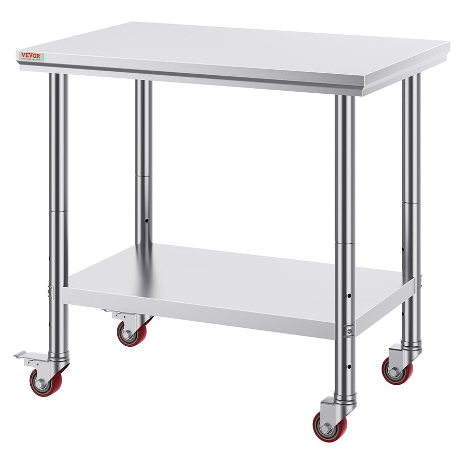 VEVOR Stainless Steel Work Table 36x24 Inch with 4 Wheels Commercial Food Prep Worktable with Caster