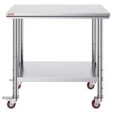 VEVOR Stainless Steel Work Table 36x24 Inch with 4 Wheels Commercial Food Prep Worktable with Caster