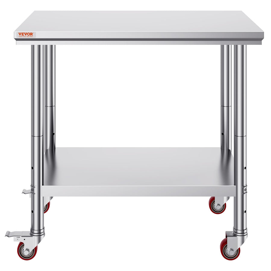VEVOR Stainless Steel Work Table 36x24 Inch with 4 Wheels Commercial Food Prep Worktable with Caster