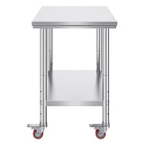 VEVOR Stainless Steel Work Table 36x24 Inch with 4 Wheels Commercial Food Prep Worktable with Caster