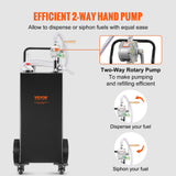 VEVOR Fuel Caddy Fuel Storage Tank 114L Volume 4 Wheels with Manuel Pump Black - Side View