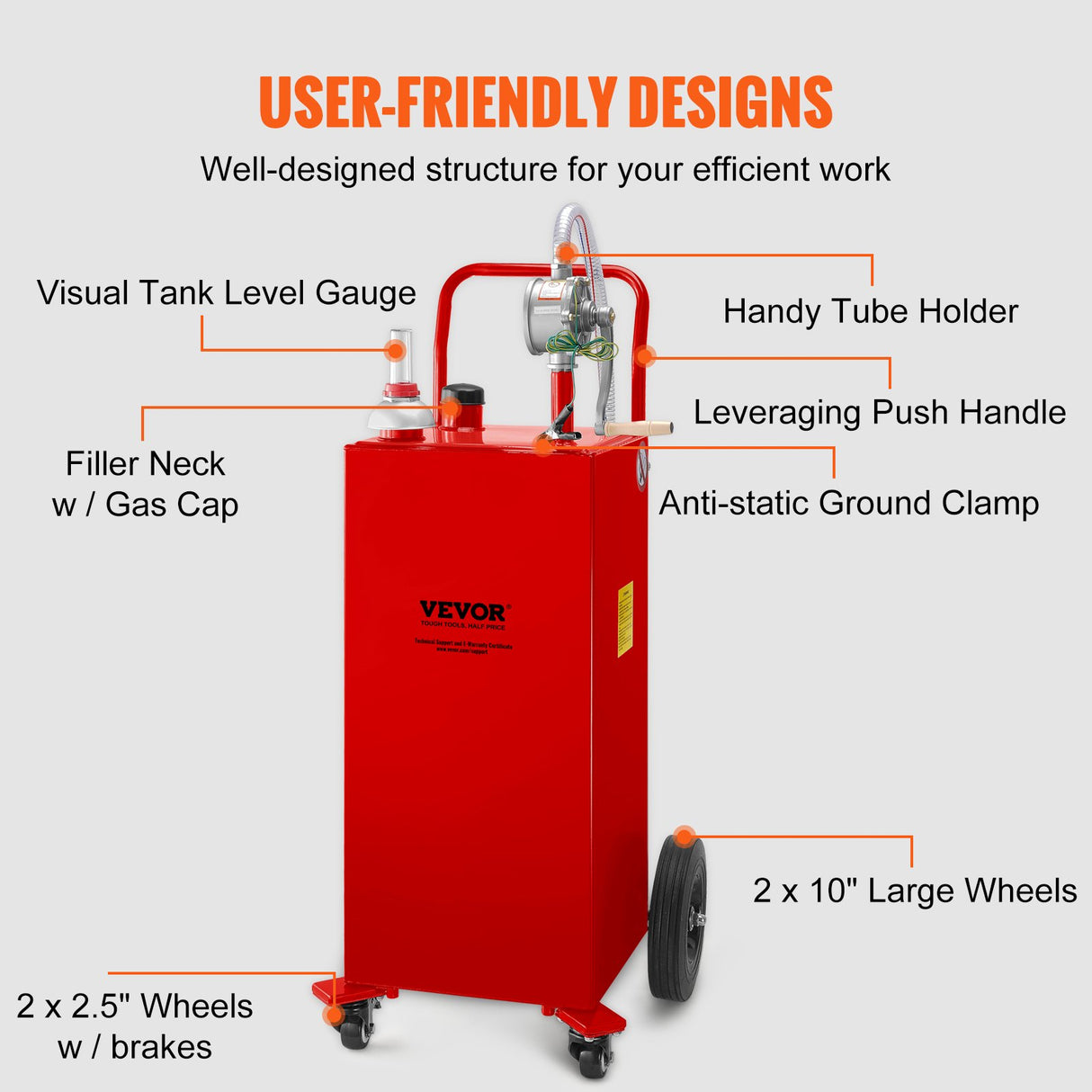 VEVOR 114L Fuel Caddy, Gas Storage Tank & 4 Wheels, with Manuel Transfer Pump, Gasoline Diesel Fuel Container for Cars, Lawn Mowers, ATVs, Boats, More