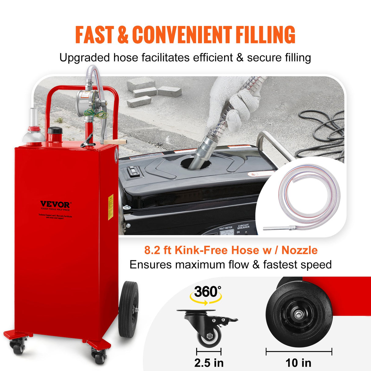 VEVOR 114L Fuel Caddy, Gas Storage Tank & 4 Wheels, with Manuel Transfer Pump, Gasoline Diesel Fuel Container for Cars, Lawn Mowers, ATVs, Boats, More