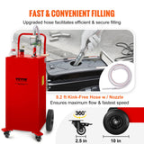 VEVOR 114L Fuel Caddy, Gas Storage Tank & 4 Wheels, with Manuel Transfer Pump, Gasoline Diesel Fuel Container for Cars, Lawn Mowers, ATVs, Boats, More, Red - Rear View