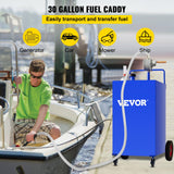 VEVOR 114L Fuel Caddy, Gas Storage Tank & 4 Wheels, with Manuel Transfer Pump, Gasoline Diesel Fuel Container for Cars, Lawn Mowers, ATVs, Boats, More