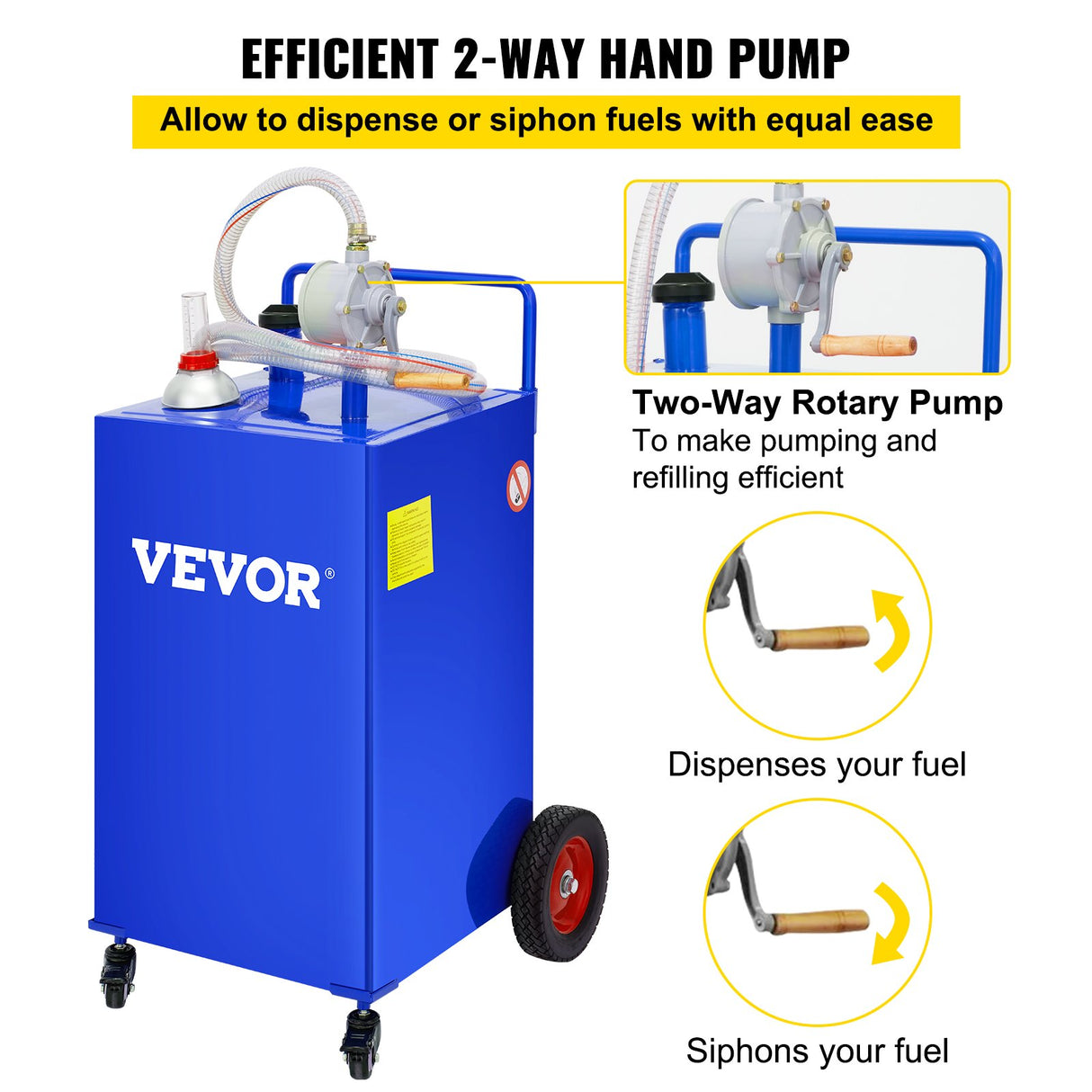 VEVOR 114L Fuel Caddy, Gas Storage Tank & 4 Wheels, with Manuel Transfer Pump, Gasoline Diesel Fuel Container for Cars, Lawn Mowers, ATVs, Boats, More