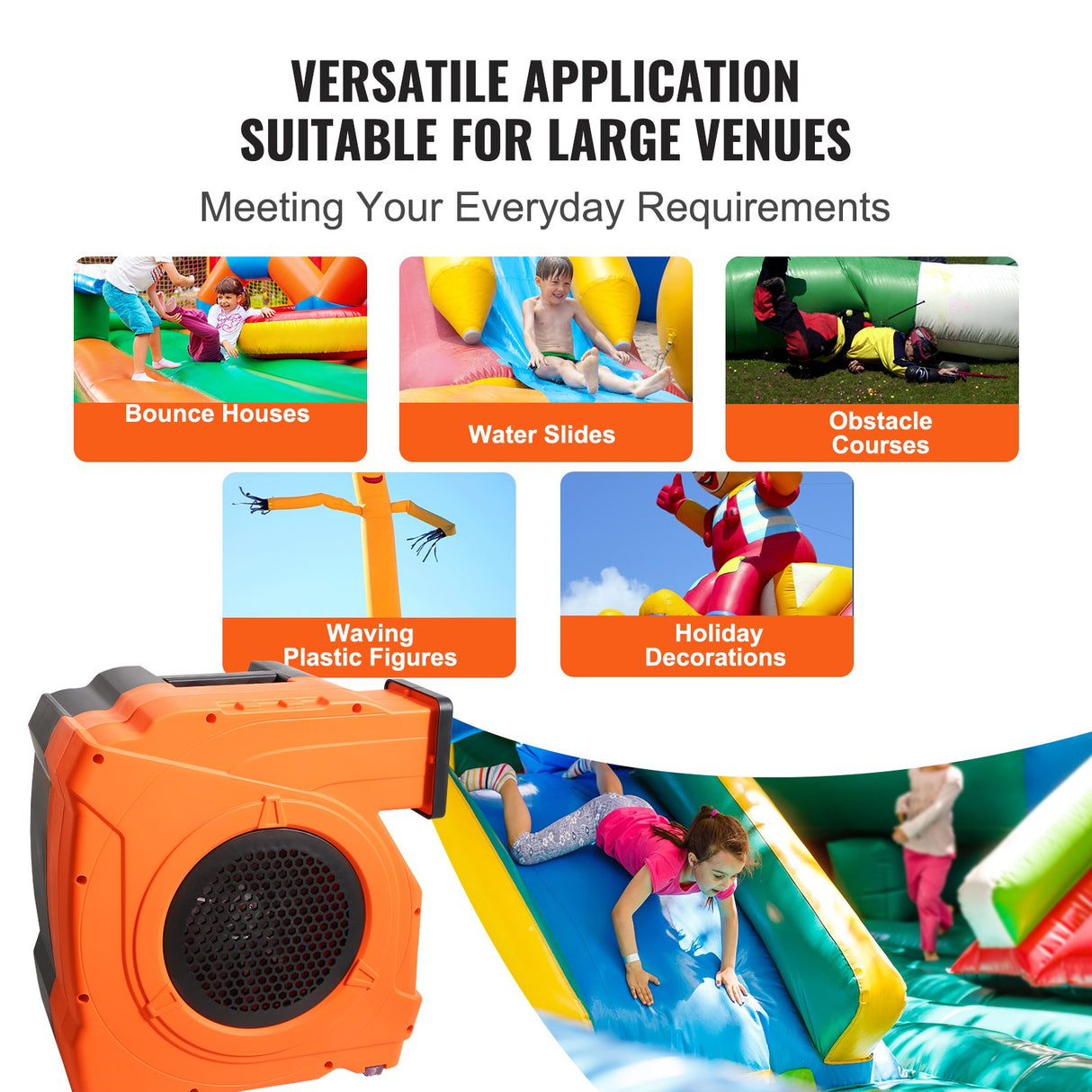 VEVOR Inflatable Blower, 1100W, 1.5 & 1.7 HP Bounce House Blower, Pump Commercial Air Blower for Inflatables, 3100 RPM Bouncy Castle Electric Fan for