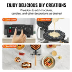 Commercial Bubble Waffle Maker, 1400W Egg Pancake Baker Machine, Non-Stick Stainless Steel Egg Bubble Puff, 180° Rotatable, Temp and Time Control, Wooden Handle, for Restaurant Bakery Snack Bar