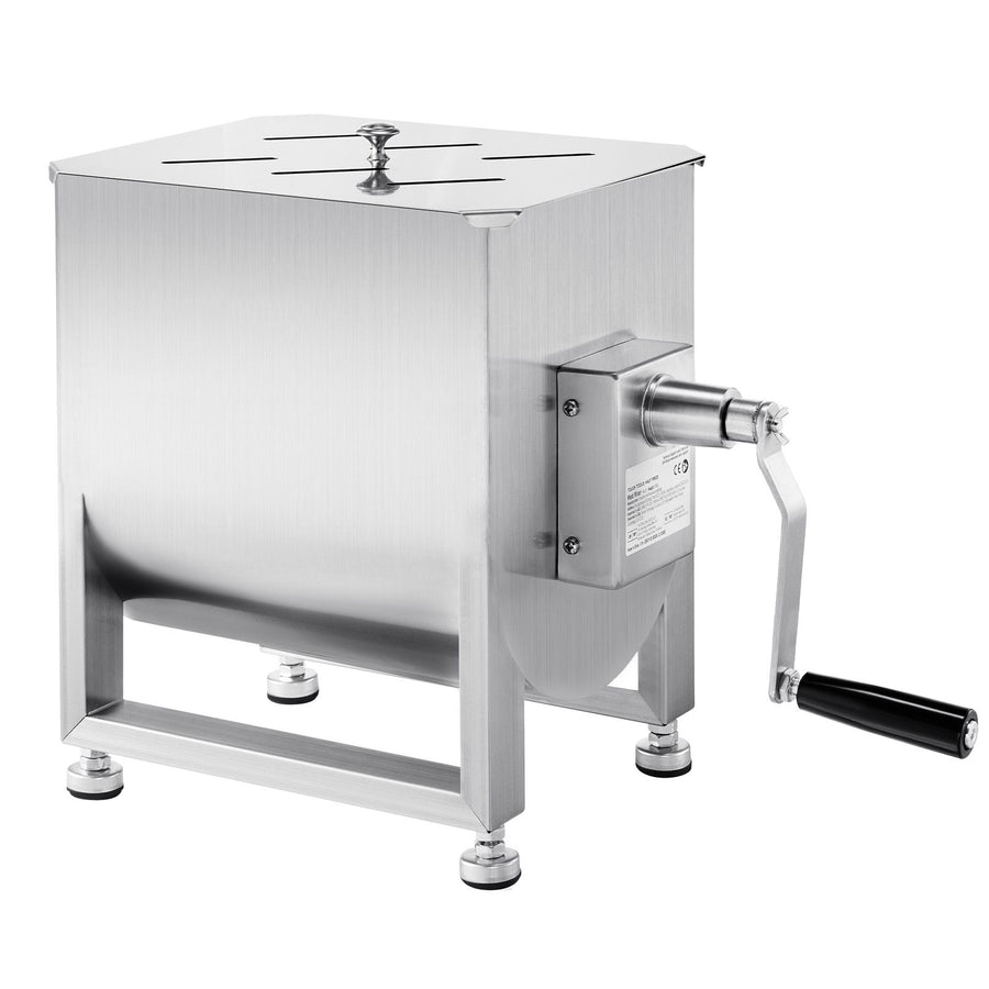 Manual Meat Mixer, 30L Fixed Tank Meat Processing Equipment(Mixing Max 30LBS for Meat), Stainless Steel Meat Mixer, Sausage Mixer Machine with Lid Handle Gear Reducer, Ground Beef Hand Mixer