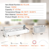 VEVOR Commercial Electric Food Warmer Countertop Buffet 6*5Qt with Glass Shield - Close-Up Angle