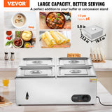 VEVOR Commercial Electric Food Warmer Countertop Buffet 4*8Qt Pan Bain Marie - Front View