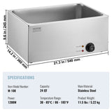 VEVOR Commercial Electric Food Warmer Countertop Buffet 18L 1200W Bain Marie - Close-Up Angle