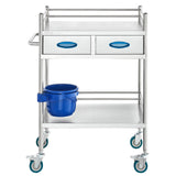 VEVOR Lab Serving Cart 2 Layers Stainless Steel Utility Rolling Cart Medical Cart with Two Drawers Dental Utility Cart with Lockable Wheels and A Bucket for Laboratory Hospital Dental Use