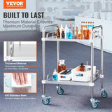 VEVOR Lab Rolling Cart, 2-Shelf Stainless Steel Rolling Cart, Lab Serving Cart with Swivel Casters, Dental Utility Cart for Clinic, Lab,  Hospital, Salon, 15.16
