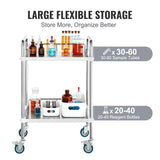 VEVOR Lab Rolling Cart, 2-Shelf Stainless Steel Rolling Cart, Lab Serving Cart with Swivel Casters, Dental Utility Cart for Clinic, Lab, Hospital,