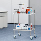 VEVOR Lab Rolling Cart, 2-Shelf Stainless Steel Rolling Cart, Lab Serving Cart with Swivel Casters, Dental Utility Cart for Clinic, Lab,  Hospital, Salon, 15.16