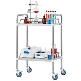 VEVOR Lab Rolling Cart, 2-Shelf Stainless Steel Rolling Cart, Lab Serving Cart with Swivel Casters, Dental Utility Cart for Clinic, Lab, Hospital,