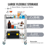 VEVOR Lab Rolling Cart 3-Shelf Stainless Steel Rolling Cart Lab Serving Cart with Swivel Casters Dental Utility Cart for Clinic Lab Hospital Salon 26.38