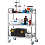 VEVOR Lab Rolling Cart 3-Shelf Stainless Steel Rolling Cart Lab Serving Cart with Swivel Casters Dental Utility Cart for Clinic Lab Hospital Salon 26.38