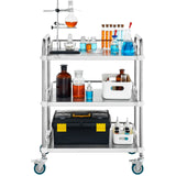 VEVOR Lab Rolling Cart, 3-Shelf Stainless Steel Rolling Cart, Lab Serving Cart with Swivel Casters, Dental Utility Cart for Clinic, Lab, Hospital,