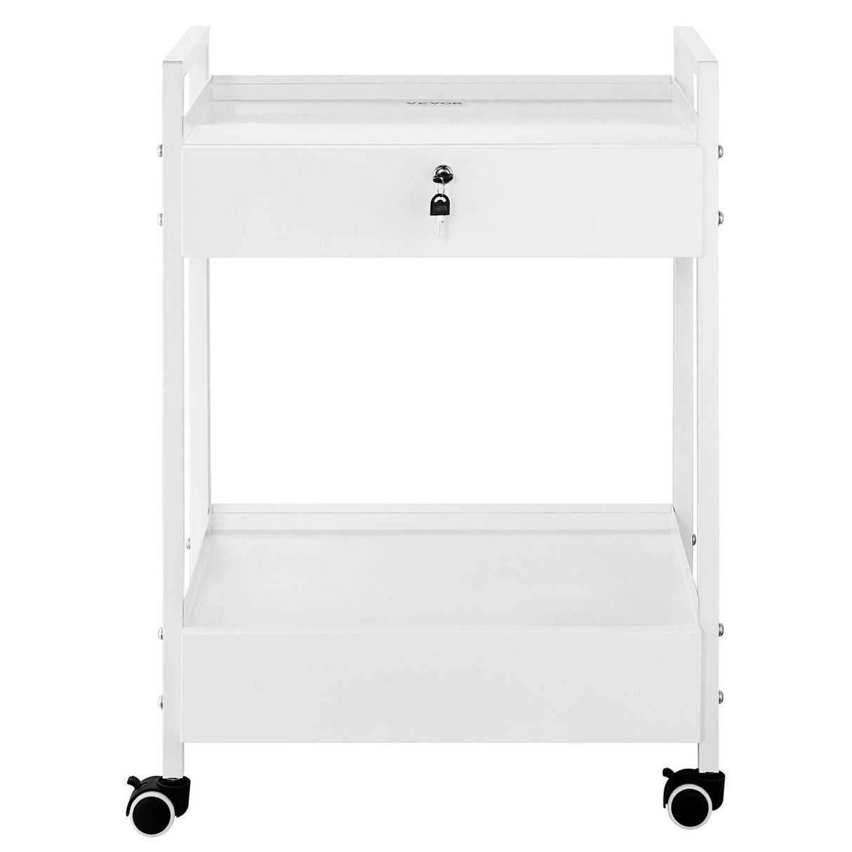VEVOR Lab Cart 2 Tiers Stainless Steel Utility Cart Medical Cart with 2 Drawers Rolling Lab Cart White Paint Serving Cart with Swivel Casters for Laboratory Hospital Dental Salon and Beauty
