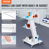 VEVOR Trolley Cart Dental Lab Mobile Rolling Serving Cart 3 Layers with Socket - Front View