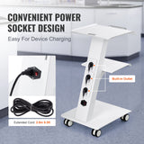 VEVOR Trolley Cart Dental Lab Mobile Rolling Serving Cart 3 Layers with Socket - Side View