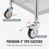 VEVOR Medical Cart 2 Layer stainless Steel Cart100 kg Weight Capacity Utility Cart Silent Wheels and a Drawer for Lab Clinic kitchen Salon - Top-Down View